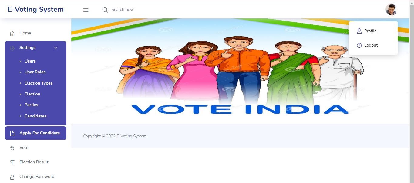 E-Voting System dashboard with administration and voter navigation